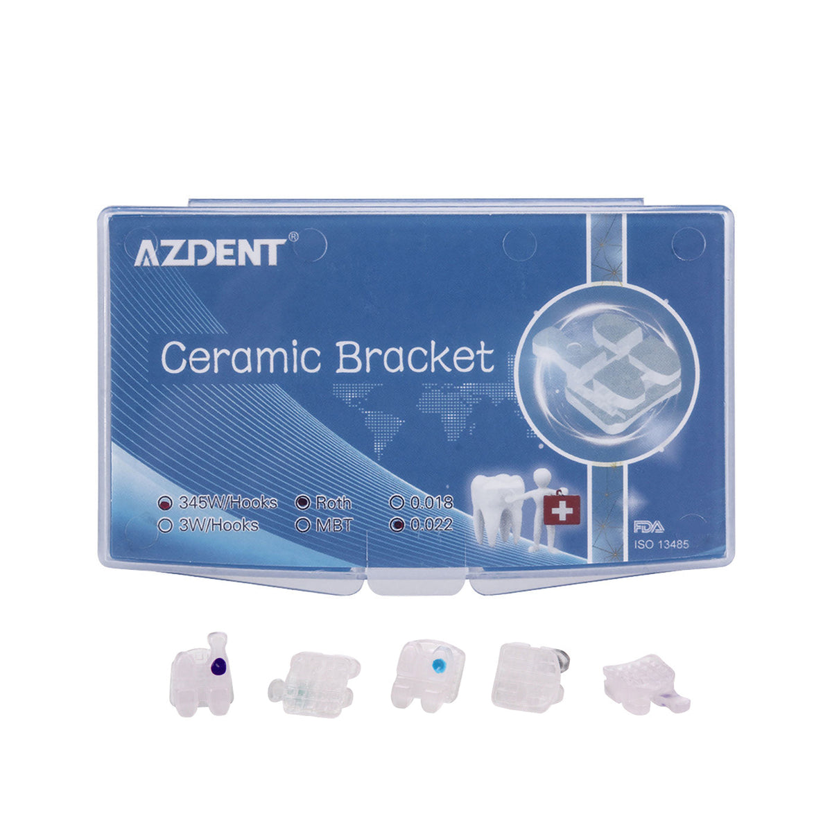 AZDENT Dental Ceramic Bracket Roth 0.022 Hooks On 345 20pcs/Box