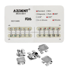 Металлические брекеты AZDENT для стоматологии, стандартные, MBT, слот .022, крючки по 3 шт./упаковка 20 шт.