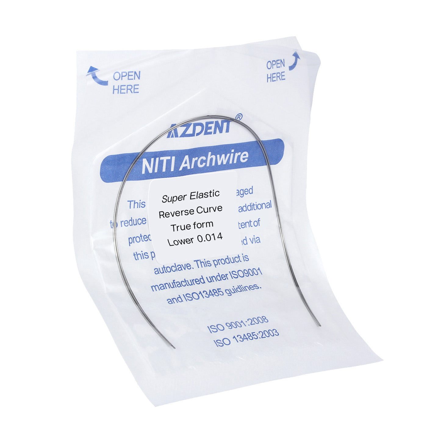 AZDENT Arch Wire NiTi Reverse Curve True Form Round 0.014 Lower 2pcs/Pack