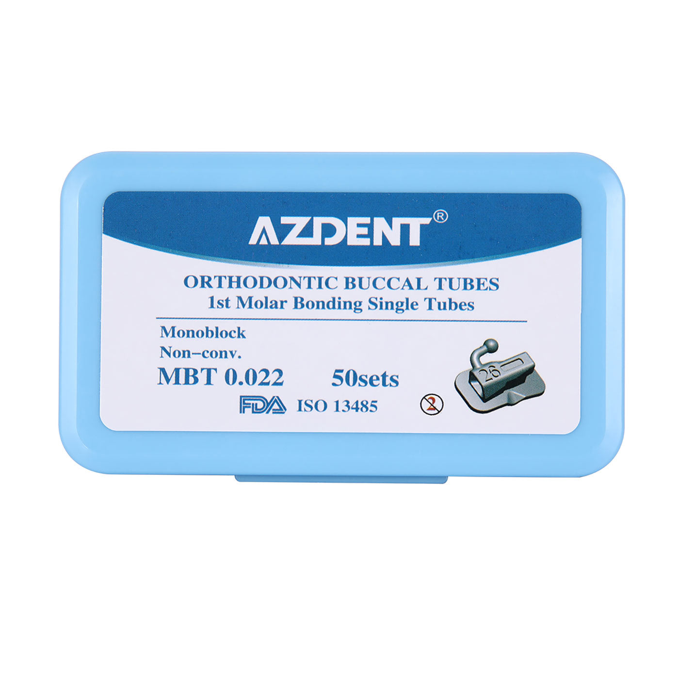 Tubo bucal AZDENT para primer molar, monobloque cementable, no convertible, MBT 0.022, 50 juegos/caja