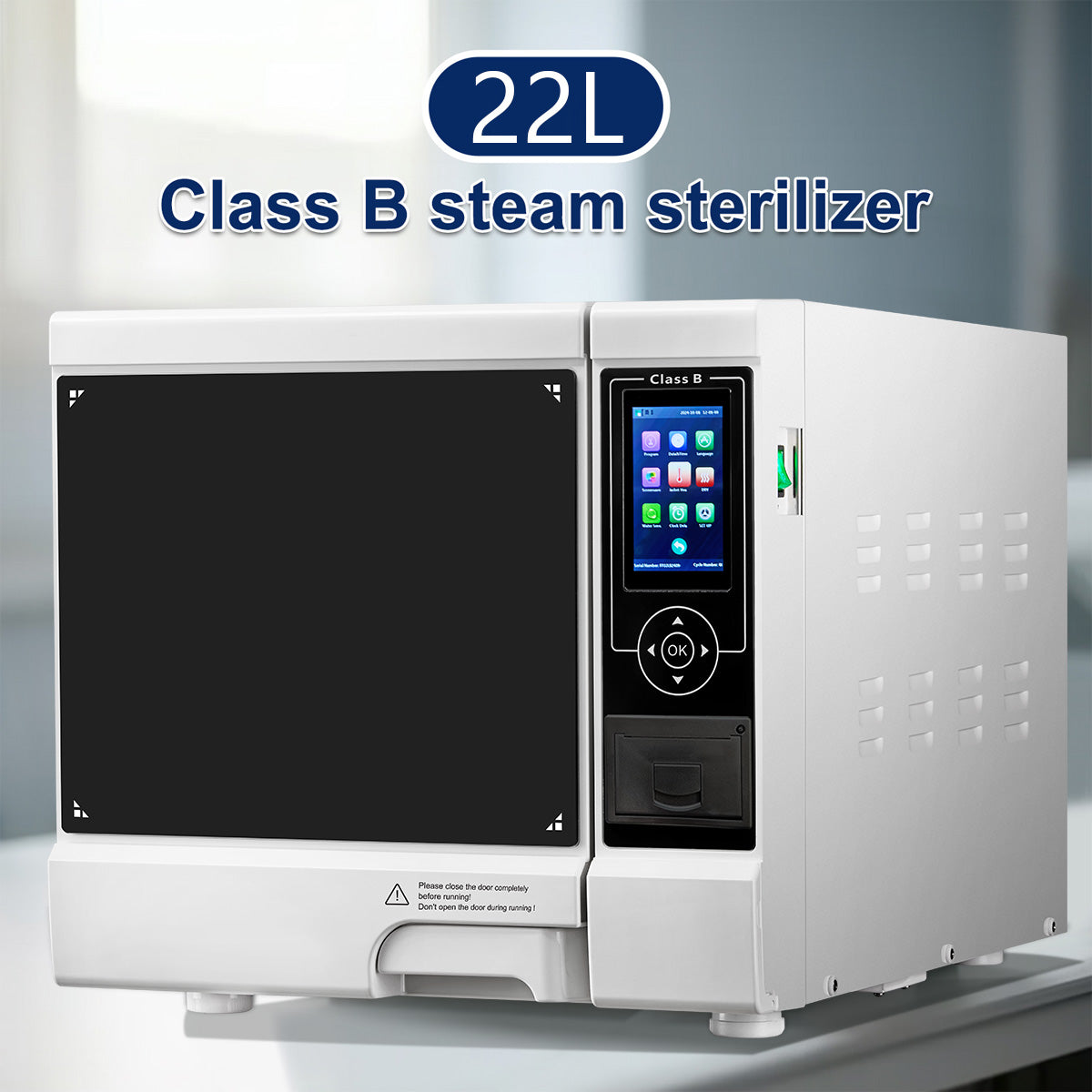 Dental Autoclave Steam Sterilizer Table Top LCD Built-in Printer Class B Dry Function 22L