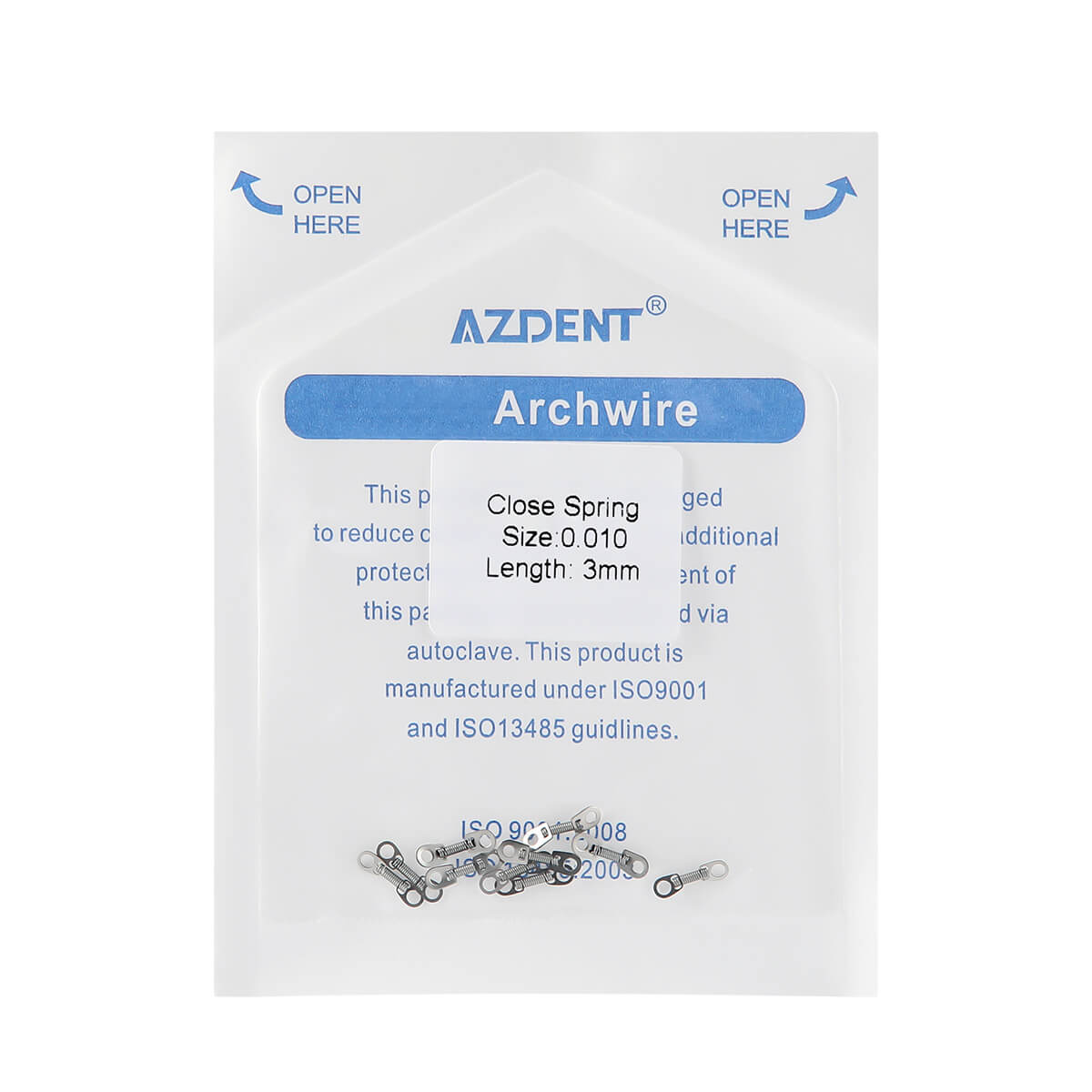 AZDENT Dental Orthodontic Accessory Closed Coil Spring 0.010 3mm 10pcs/Bag