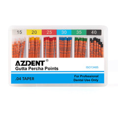 Гуттаперчевые штифты AZDENT со шкалой #15-40, размер конусности 0,04, цветовая кодировка, 60 шт./коробка