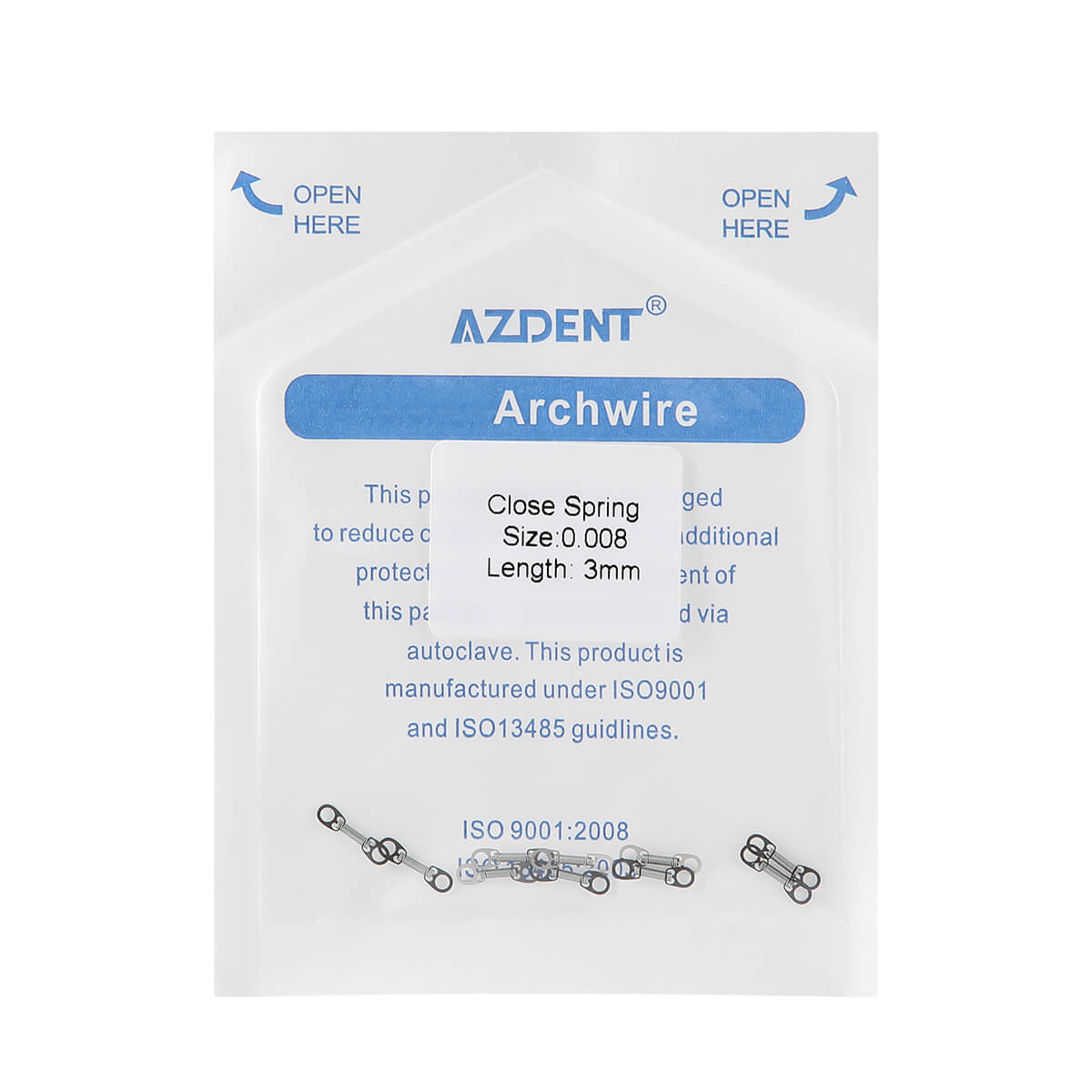 AZDENT Dental Orthodontic Accessory Closed Coil Spring 0.008 3mm 10pcs/Bag