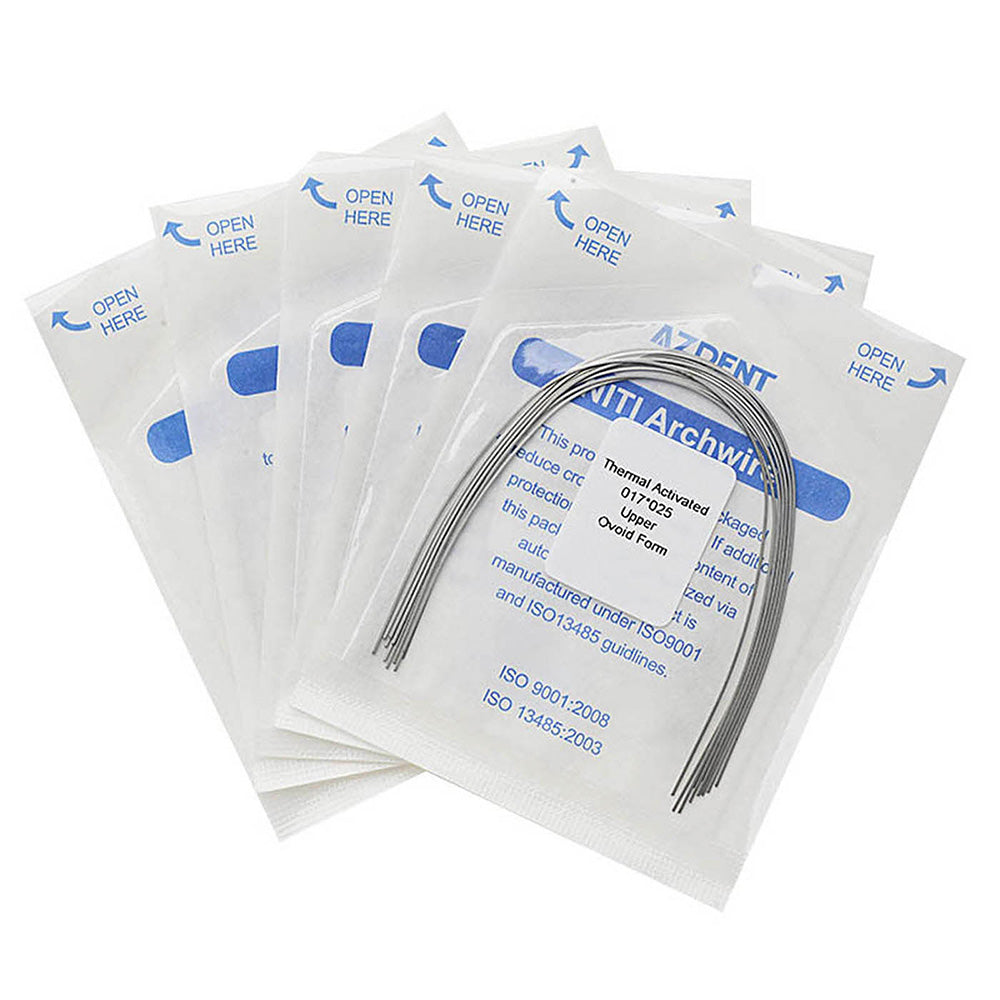 AZDENT Thermal Active NiTi Archwire Ovoid Form Rectangular 0.017 x 0.025 Upper 10pcs/Pack