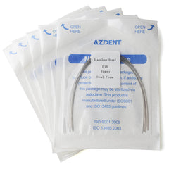 Arco de alambre AZDENT de acero inoxidable, forma ovalada, redondo, 0,018 mm, superior, 10 unidades/paquete