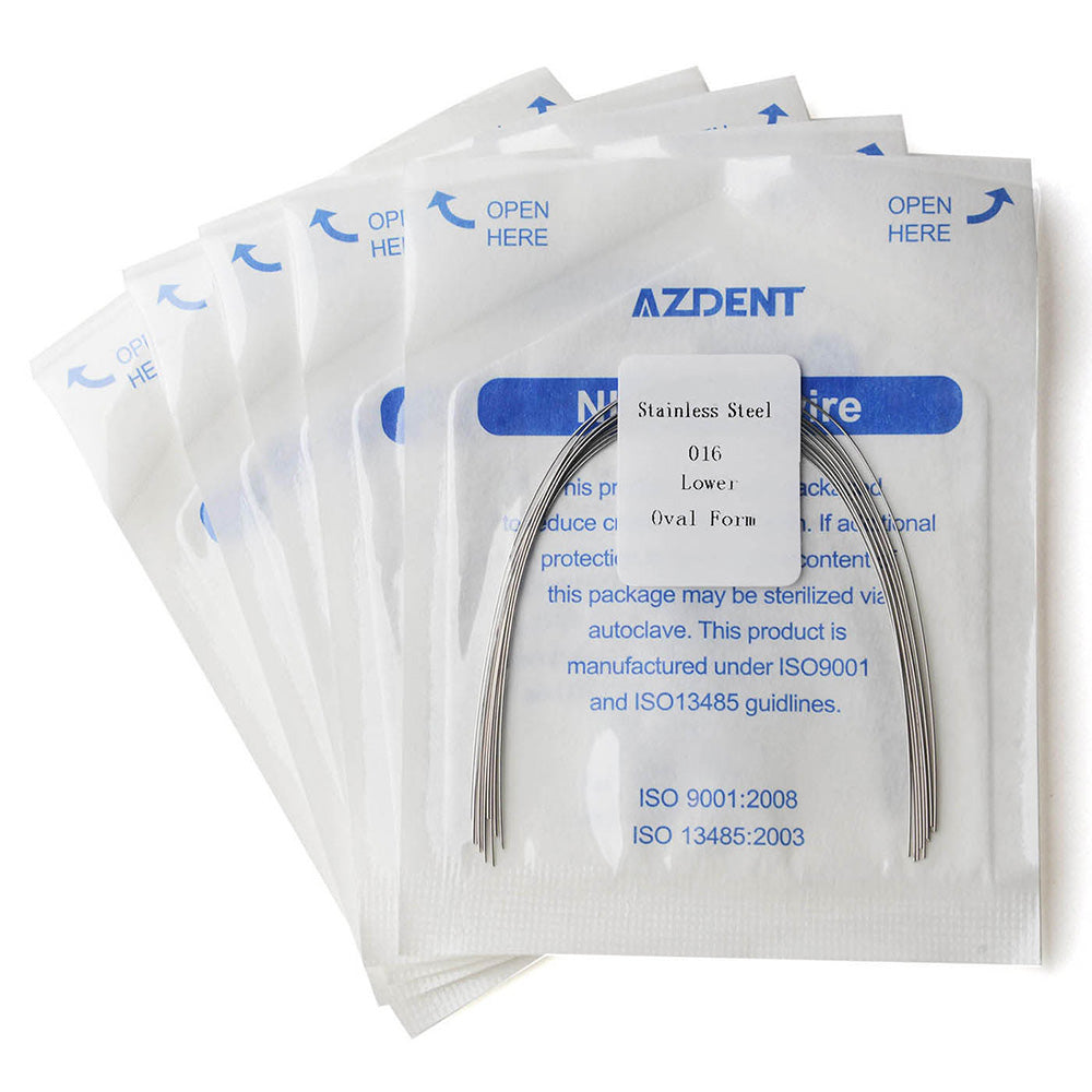 Arco de alambre AZDENT de acero inoxidable, forma ovalada, redondo, 0,016 mm, inferior, 10 unidades/paquete