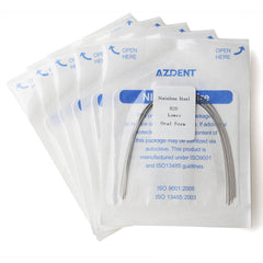 Arco de alambre AZDENT de acero inoxidable, forma ovalada, redondo, 0,020 mm, inferior, 10 unidades/paquete