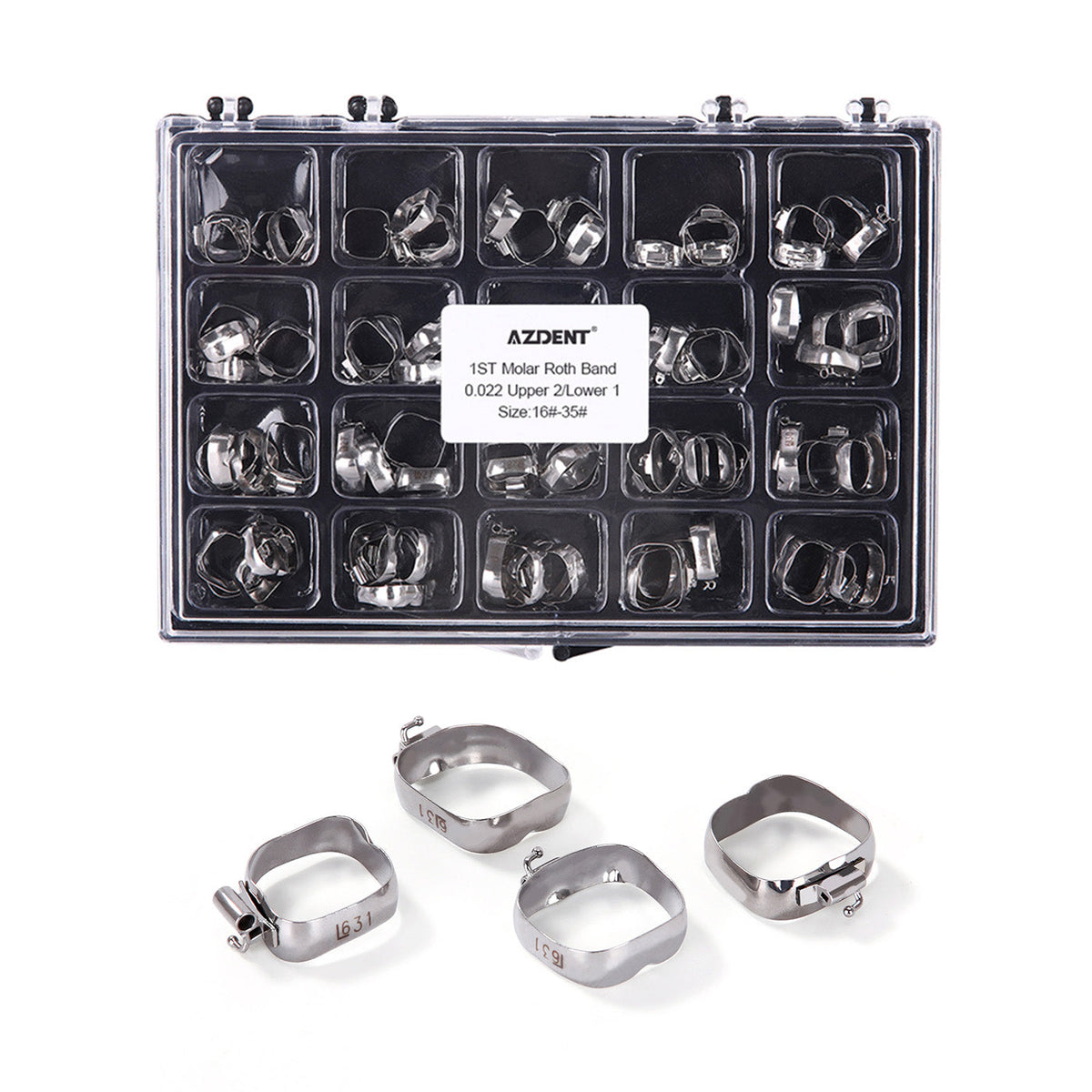 AZDENT 1st Molar Bands with Buccal Tube Roth .022 #16-#35 U2/L1 80pcs/Box