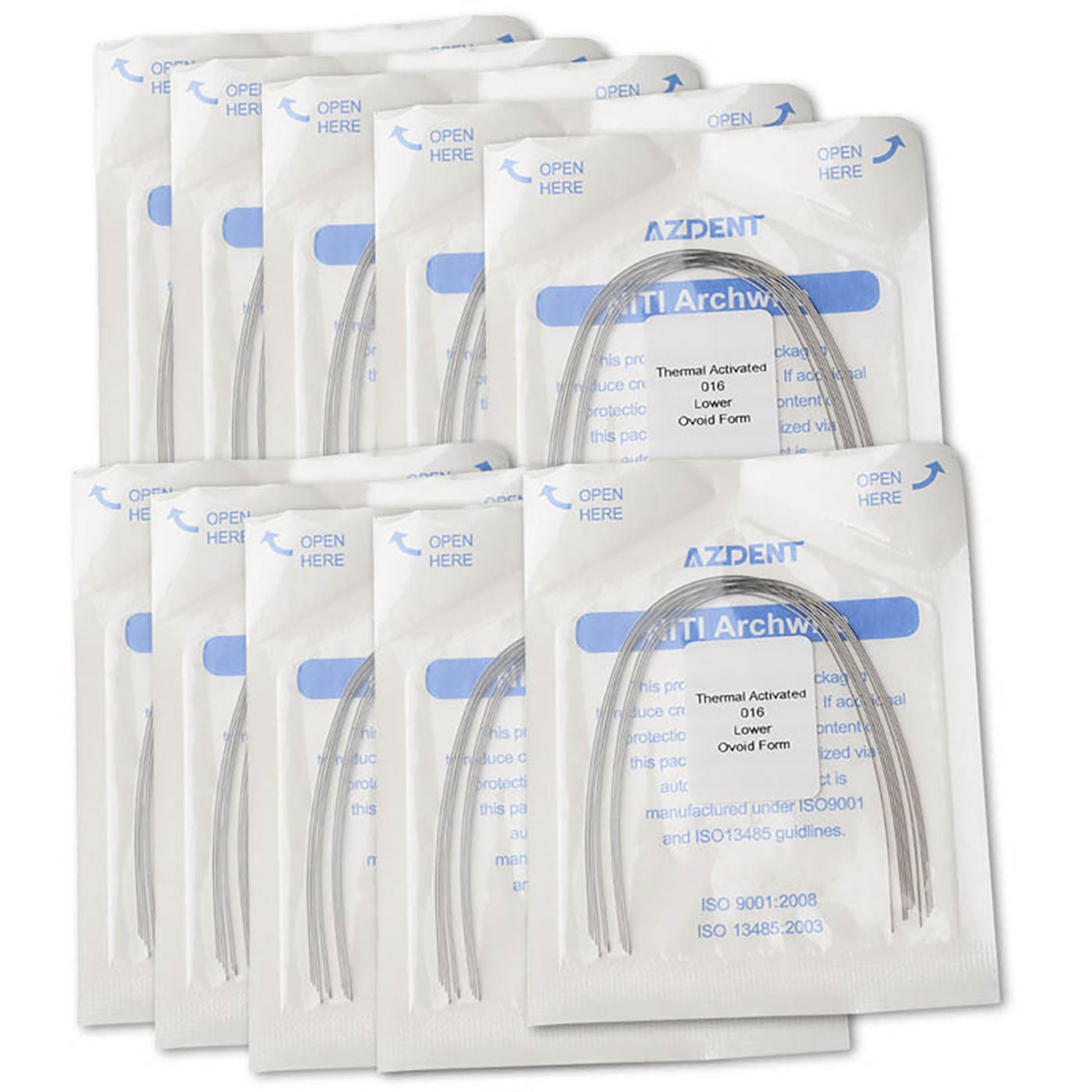 AZDENT Thermal Active NiTi Arch Wire Ovoid Form Round 0.016 Lower 10pcs/Pack