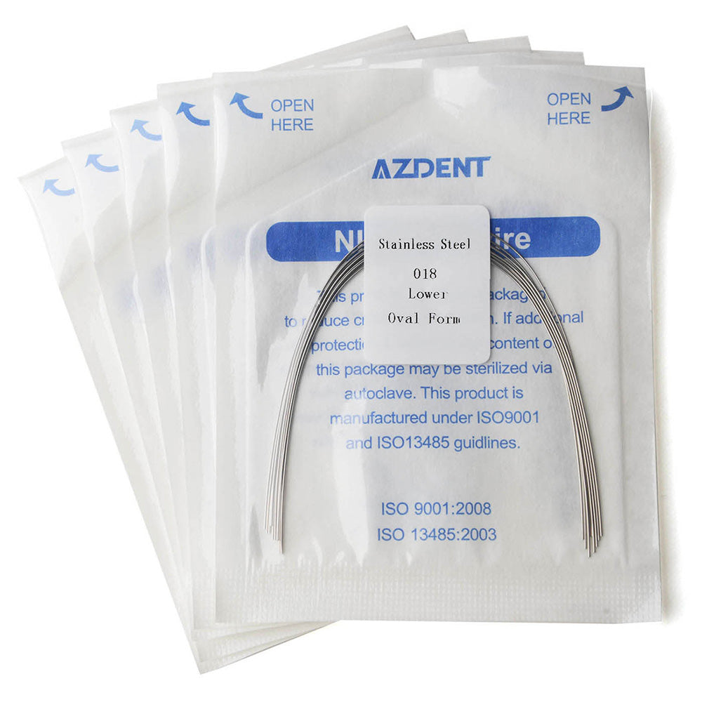 Arco de alambre AZDENT de acero inoxidable, forma ovalada, redondo, 0,018 mm, inferior, 10 unidades/paquete