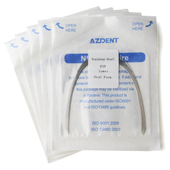 Arco de alambre AZDENT de acero inoxidable, forma ovalada, redondo, 0,018 mm, inferior, 10 unidades/paquete