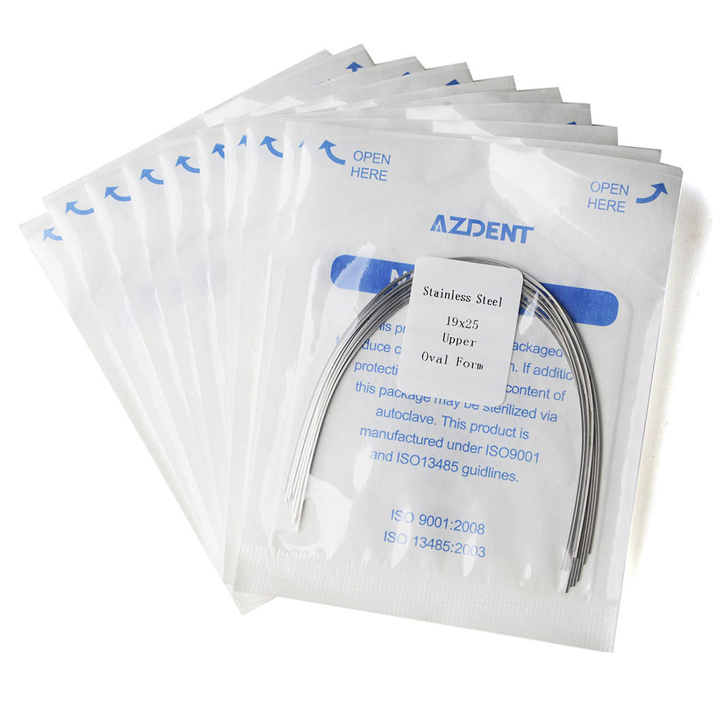 Arco de alambre AZDENT de acero inoxidable, forma ovalada, rectangular, 0,019 x 0,025, superior, 10 unidades/paquete