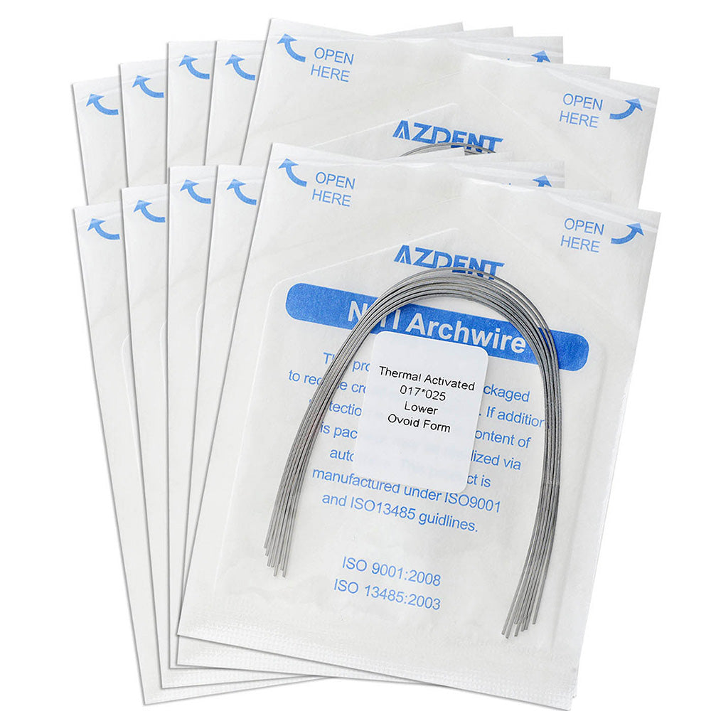 AZDENT Thermal Active NiTi Archwire Ovoid Form Rectangular 0.017 x 0.025 Lower 10pcs/Pack
