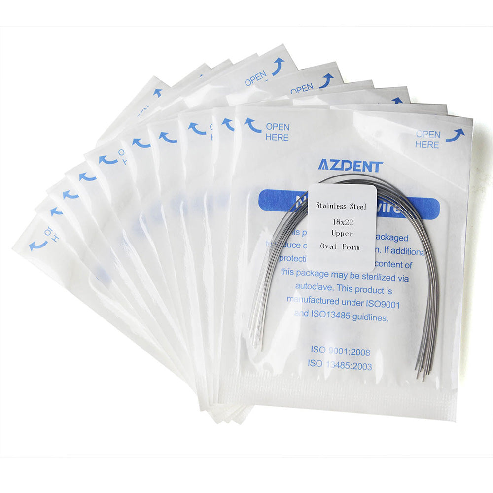 Arco de alambre AZDENT de acero inoxidable, forma ovalada, rectangular, 0,018 x 0,022 mm, superior, 10 unidades/paquete