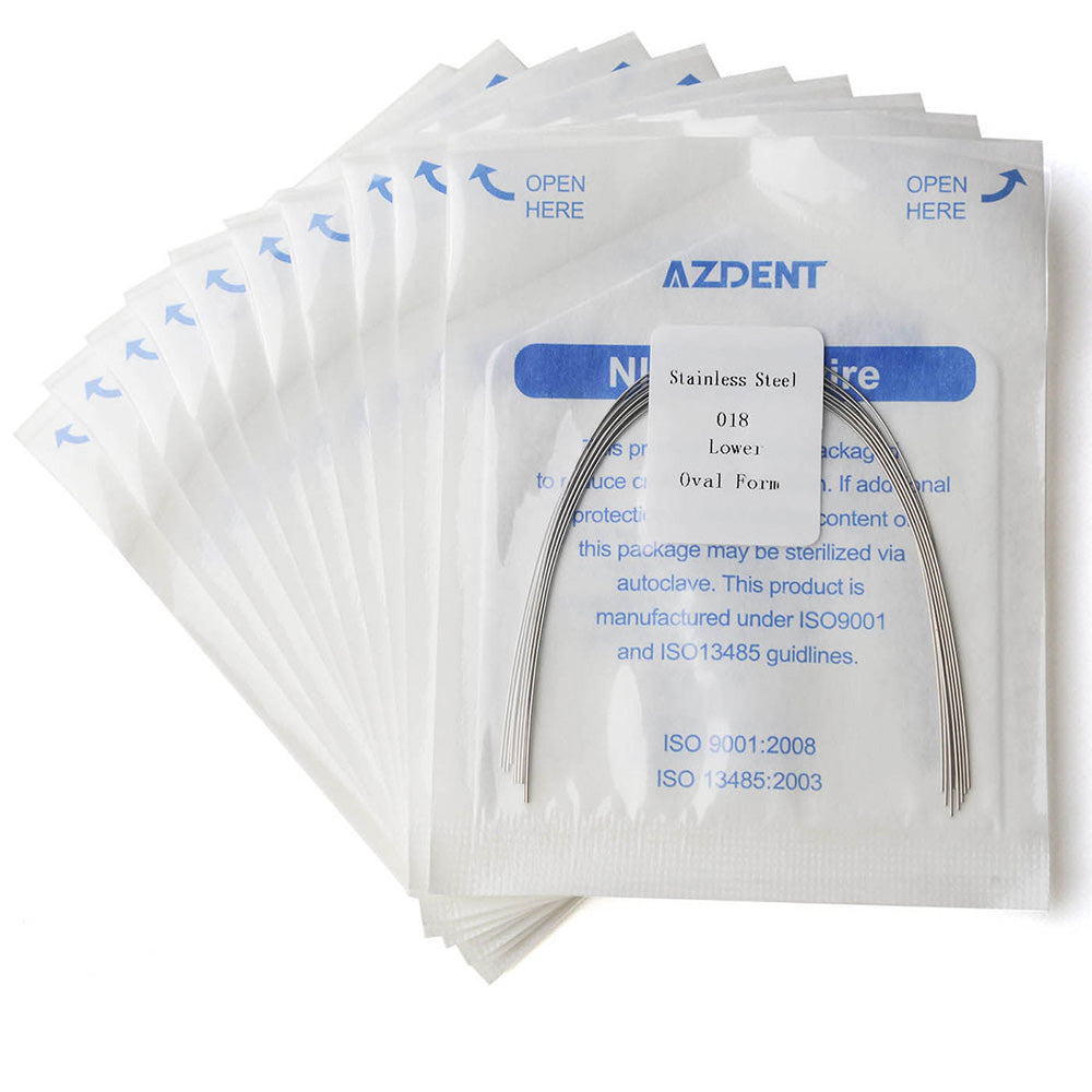 Arco de alambre AZDENT de acero inoxidable, forma ovalada, redondo, 0,018 mm, inferior, 10 unidades/paquete
