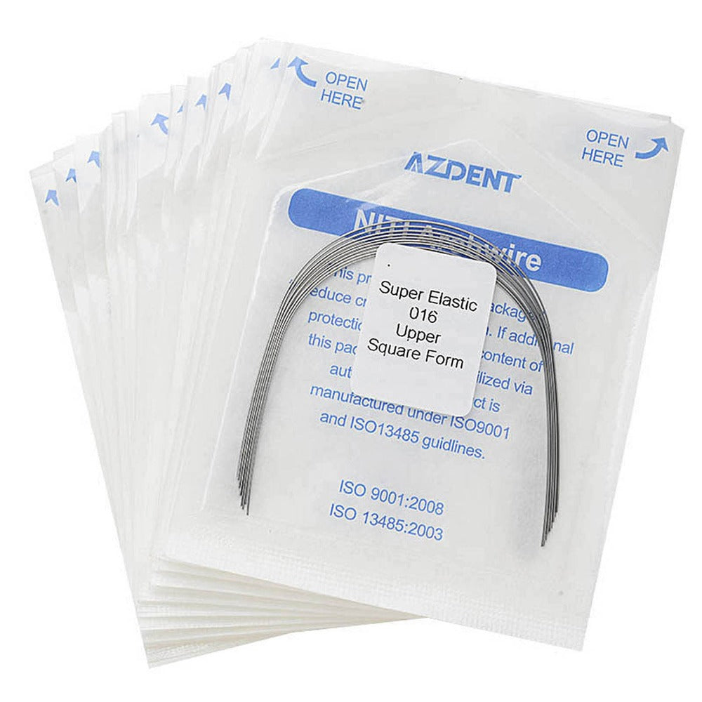 Arco de alambre AZDENT NiTi superelástico cuadrado redondo tamaño completo 10 piezas/paquete