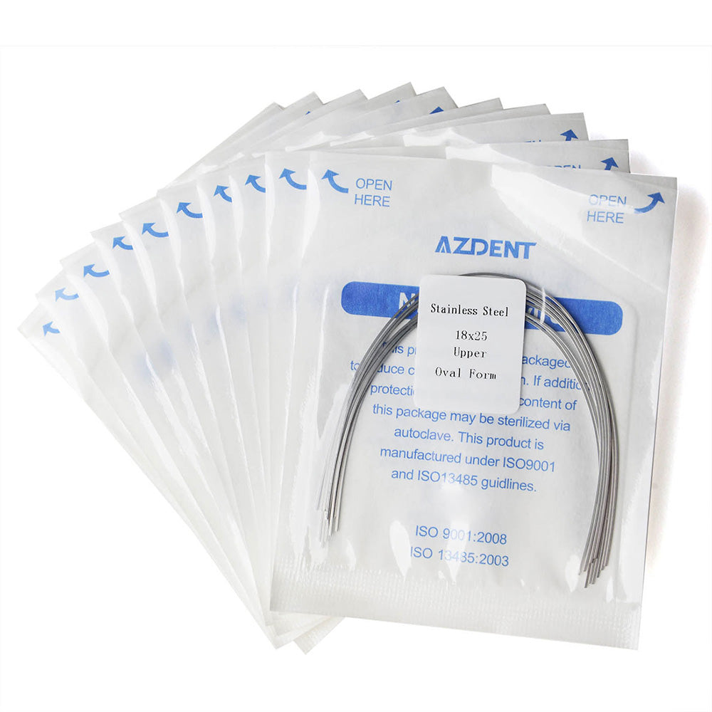 Arco de alambre AZDENT de acero inoxidable, forma ovalada, rectangular, 0,018 x 0,025, superior, 10 unidades/paquete