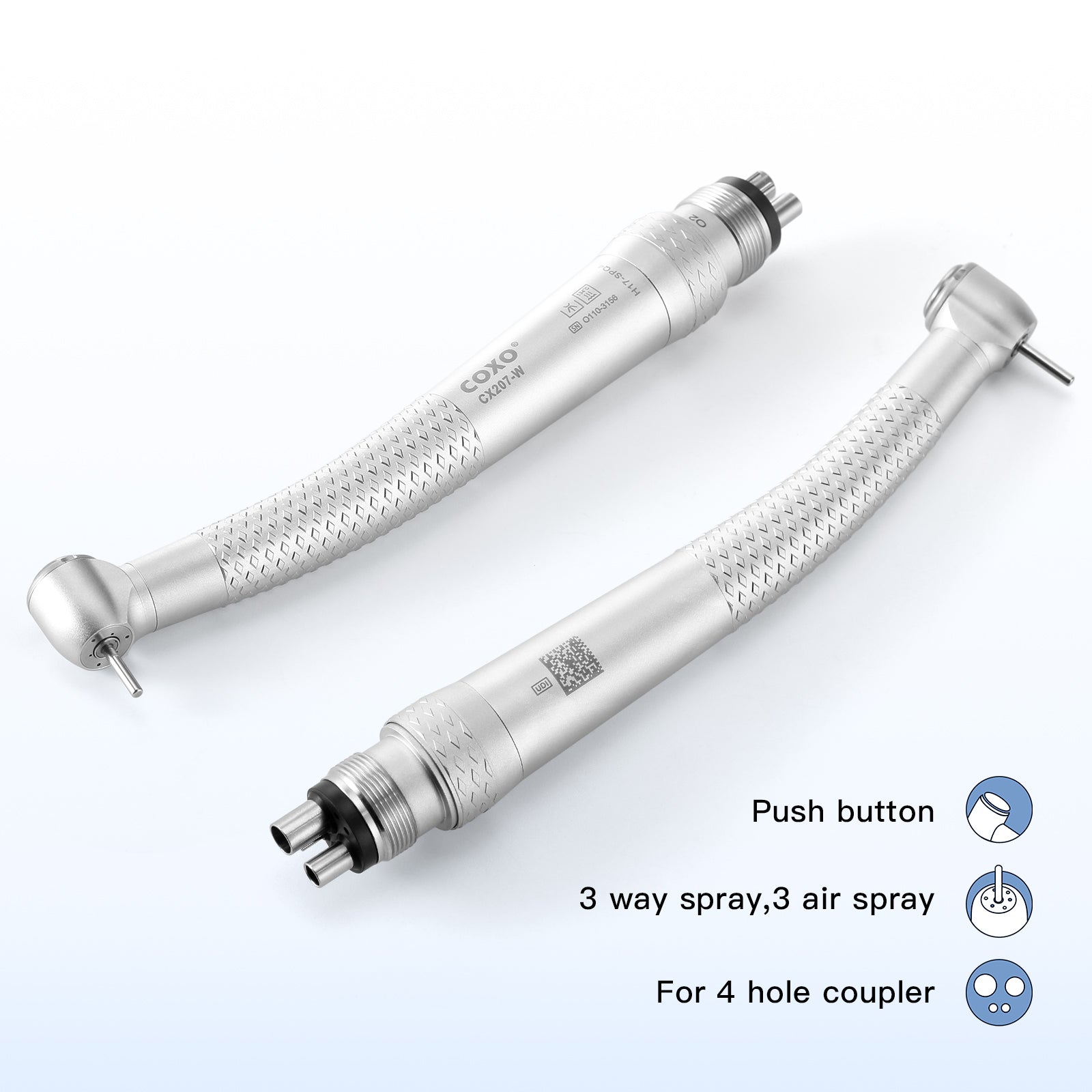 COXO Standard Head High Speed Air Turbine Handpiece with 4 Holes Coupler CX207-W H17-SPQ4