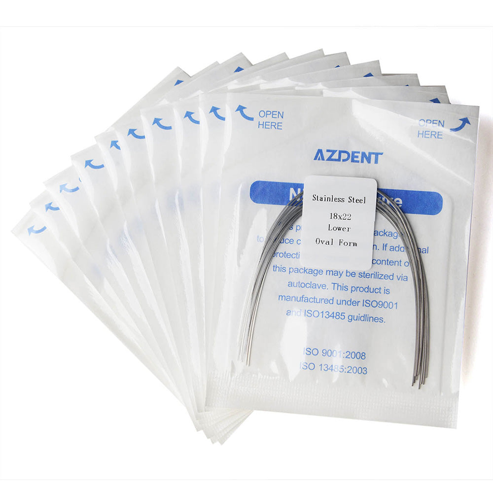 Arco de alambre AZDENT de acero inoxidable, forma ovalada, rectangular, 0,018 x 0,022, inferior, 10 unidades/paquete