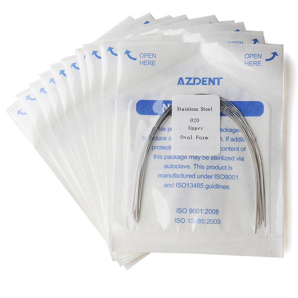 Arco de alambre AZDENT de acero inoxidable, forma ovalada, redondo, 0,020 superior, 10 unidades/paquete
