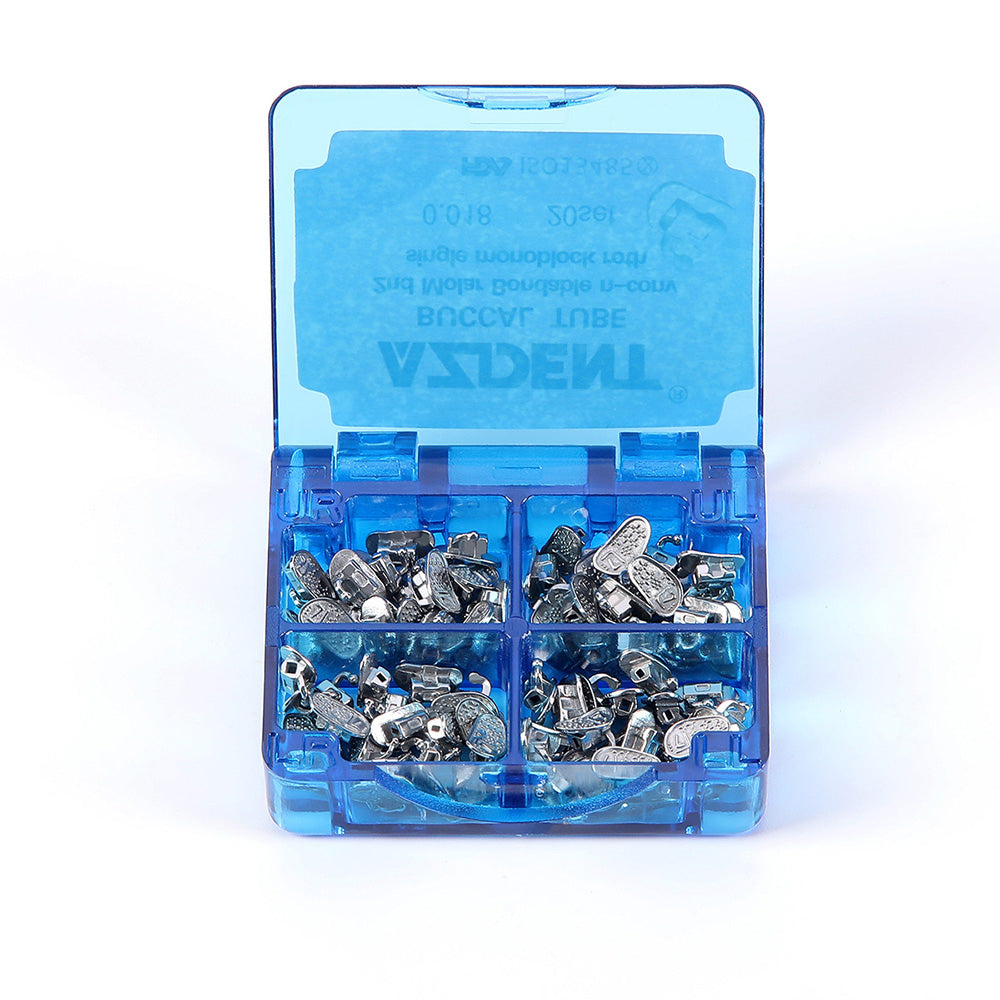Tubo bucal AZDENT para 2.º molar, monobloque cementable, no convertible, Roth 0.018, 20 juegos/caja