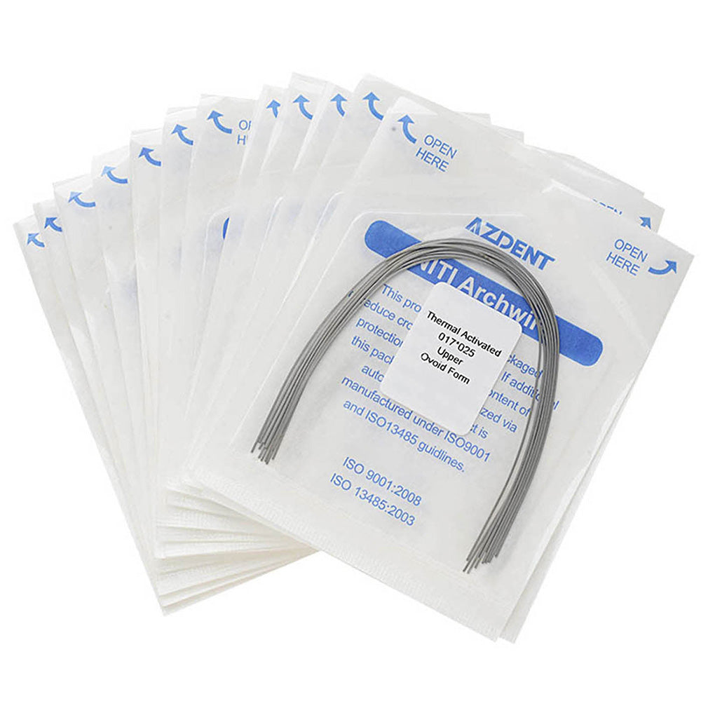 AZDENT Thermal Active NiTi Archwire Ovoid Form Rectangular 0.017 x 0.025 Upper 10pcs/Pack