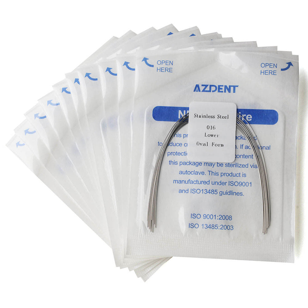 Arco de alambre AZDENT de acero inoxidable, forma ovalada, redondo, 0,016 mm, inferior, 10 unidades/paquete