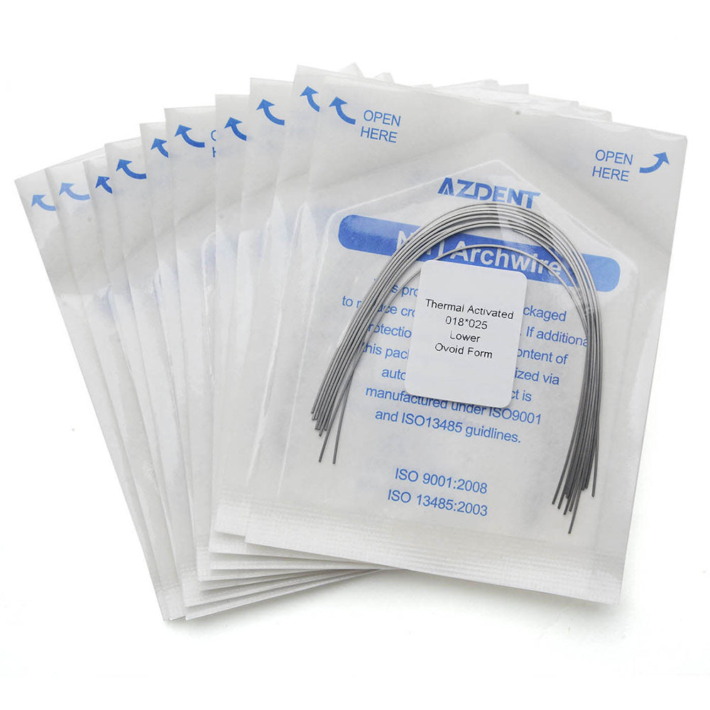 AZDENT Thermal Active NiTi Archwire Ovoid Form Rectangular 0.018 x 0.025 Lower 10pcs/Pack