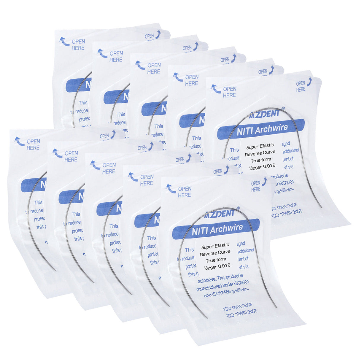 AZDENT Arch Wire NiTi Reverse Curve True Form Round 0.016 Upper 2pcs/Pack