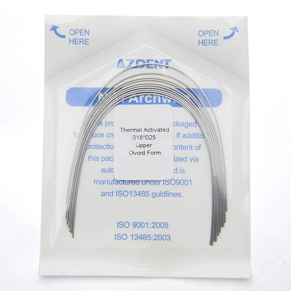 AZDENT Thermal Active NiTi Archwire Ovoid Form Rectangular 0.018 x 0.025 Upper 10pcs/Pack