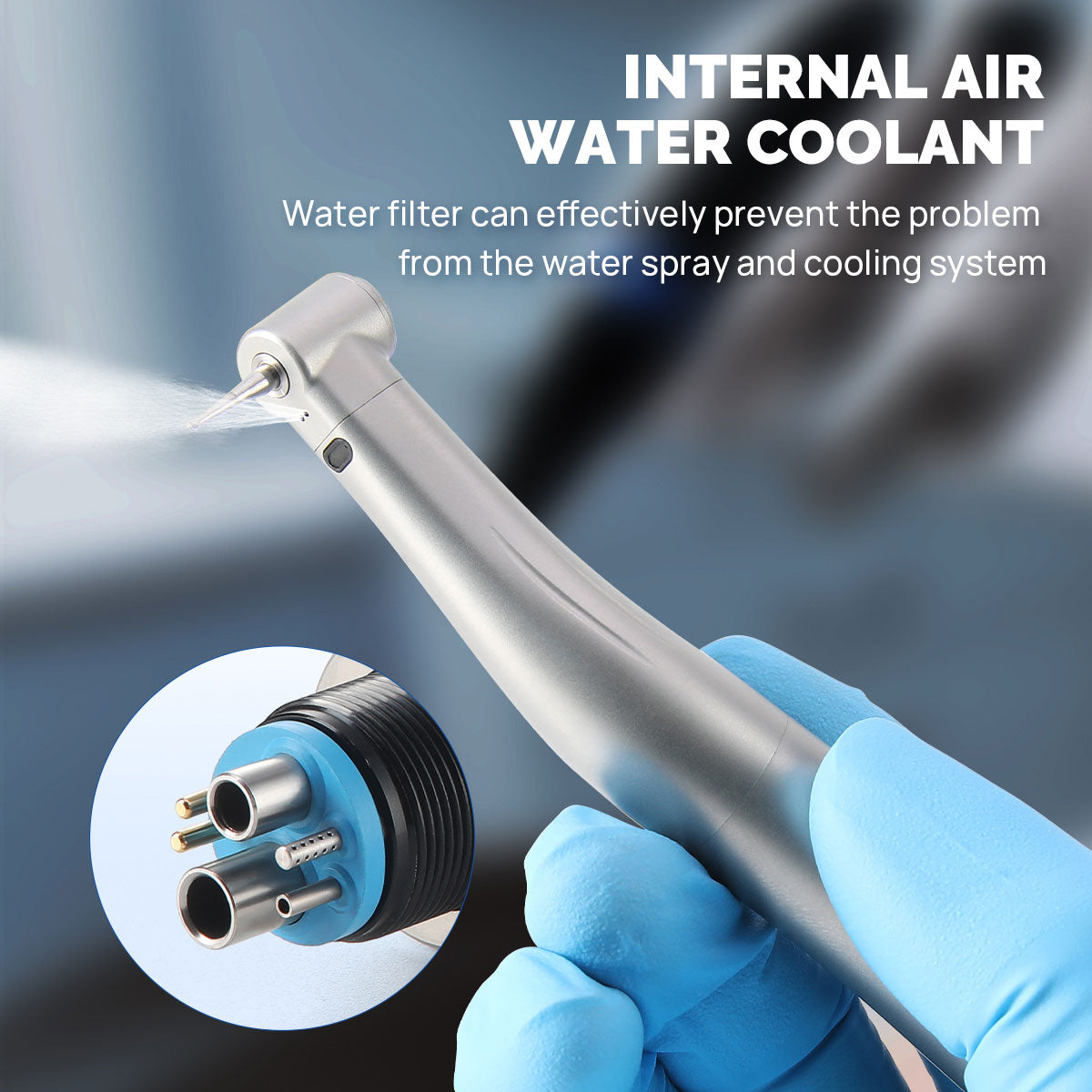AZDENT Dental Mini 4:1 Contra Angle Fiber Optic Low Speed ​​Handpiece / Mini Fiber Optic Air Motor 6 Hollow