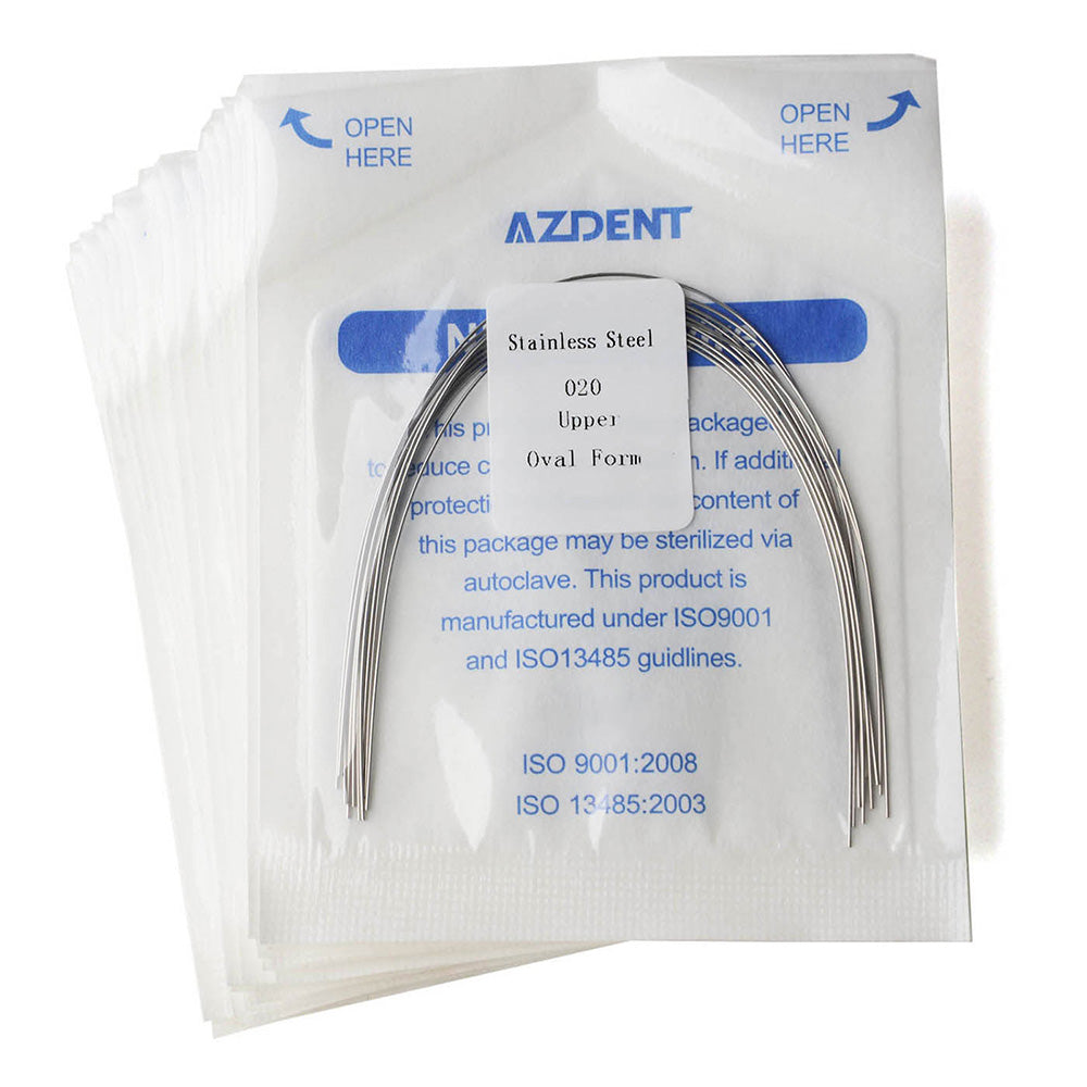 Arco de alambre AZDENT de acero inoxidable, forma ovalada, redondo, 0,020 superior, 10 unidades/paquete