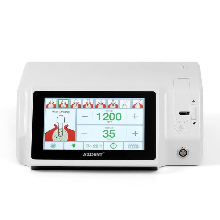 AZDENT Dental Implant Motor Brushless Color Touch Screen And 45 Degree 1:4.2 Increasing Fiber Optic Handpiece External Water