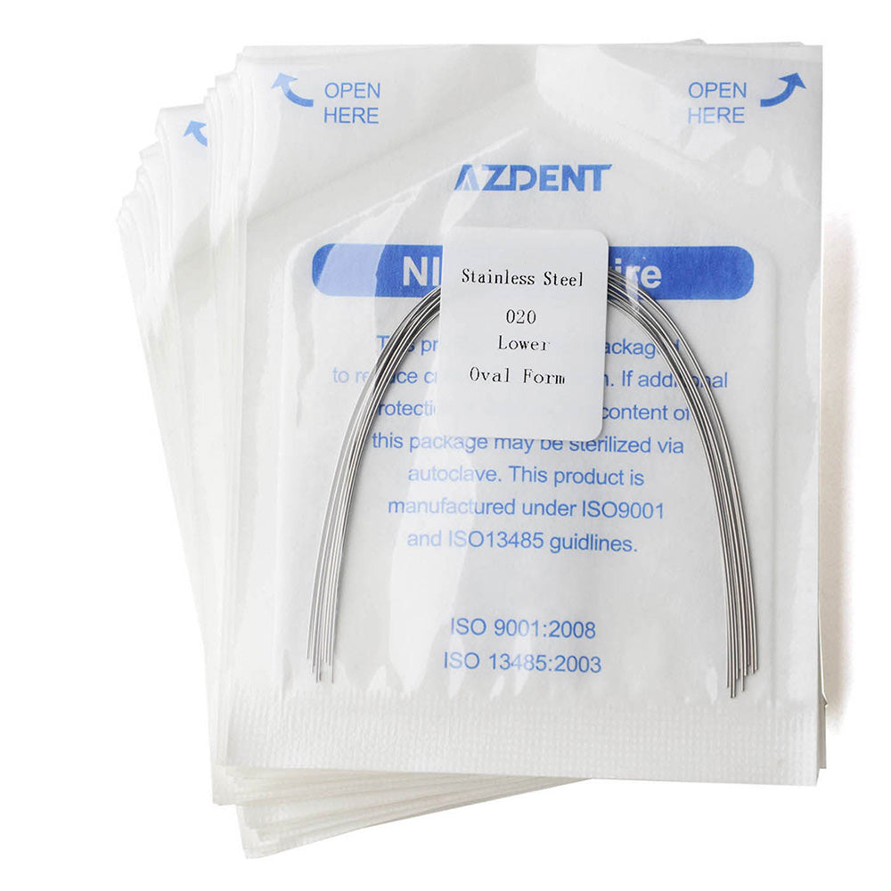 Arco de alambre AZDENT de acero inoxidable, forma ovalada, redondo, 0,020 mm, inferior, 10 unidades/paquete