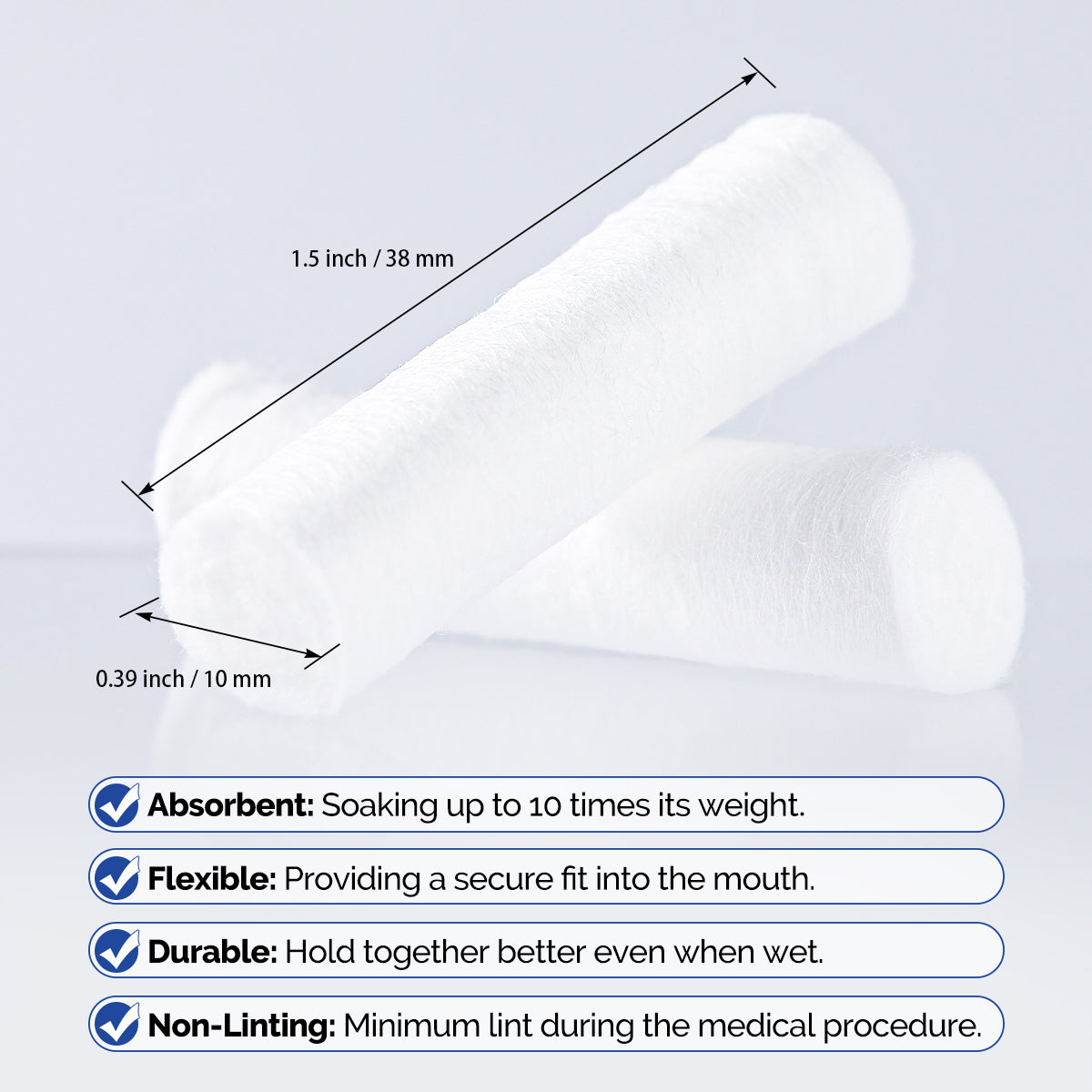 Dental Disposable Cotton Rolls Non-Sterile High Absorbent 1.5"x 3/8" 1000pcs/Bag