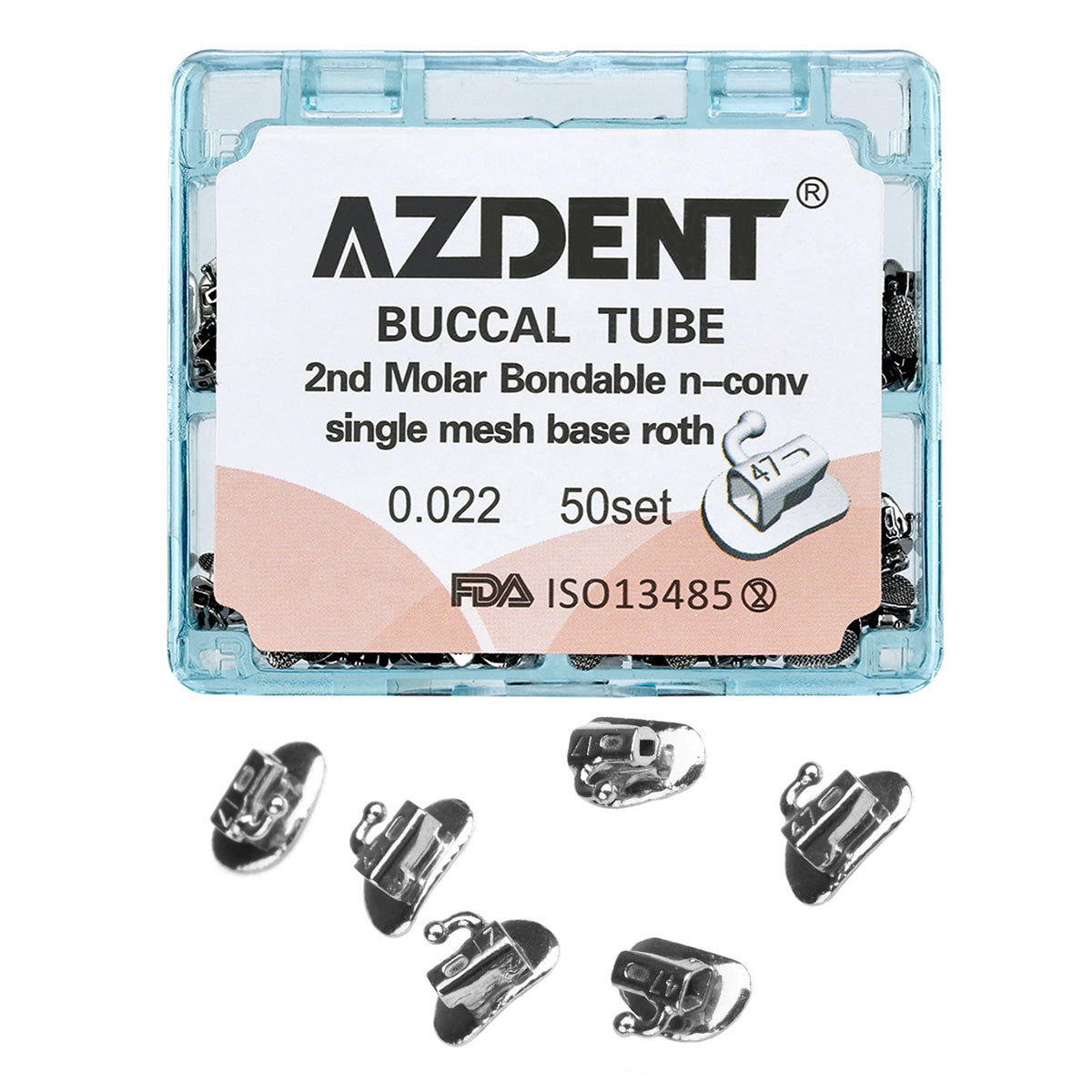 AZDENT Buccal Tube 2nd Molar Bondable Split Non-Convertible Roth 0.022 50Sets/Bx