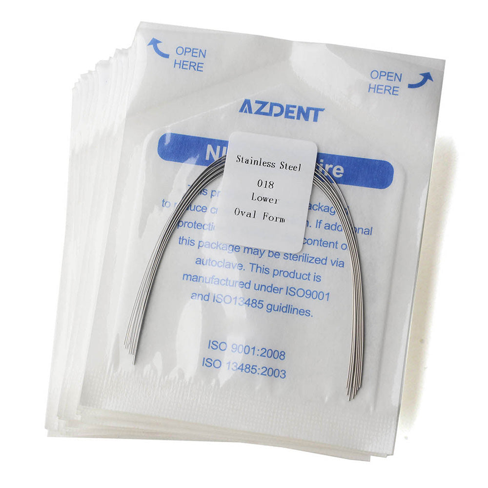 Arco de alambre AZDENT de acero inoxidable, forma ovalada, redondo, 0,018 mm, inferior, 10 unidades/paquete