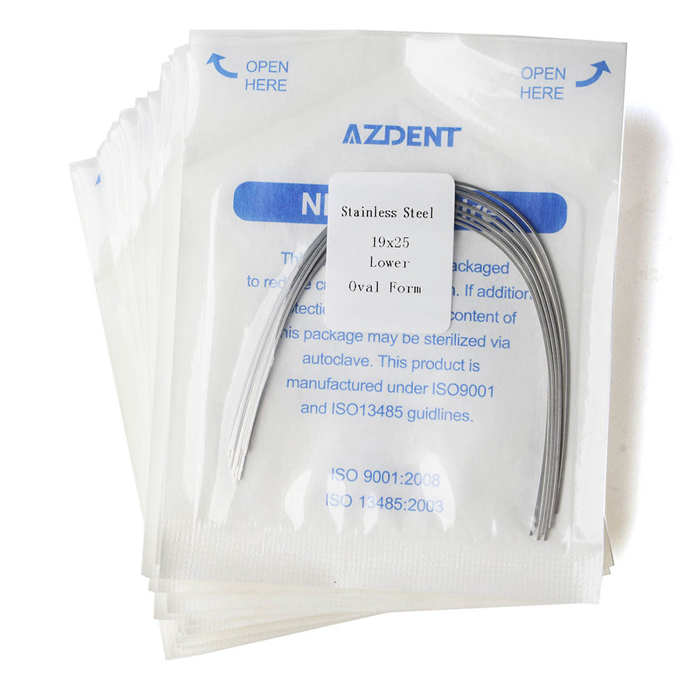Arco de alambre AZDENT de acero inoxidable, forma ovalada, rectangular, 0,019 x 0,025, inferior, 10 unidades/paquete