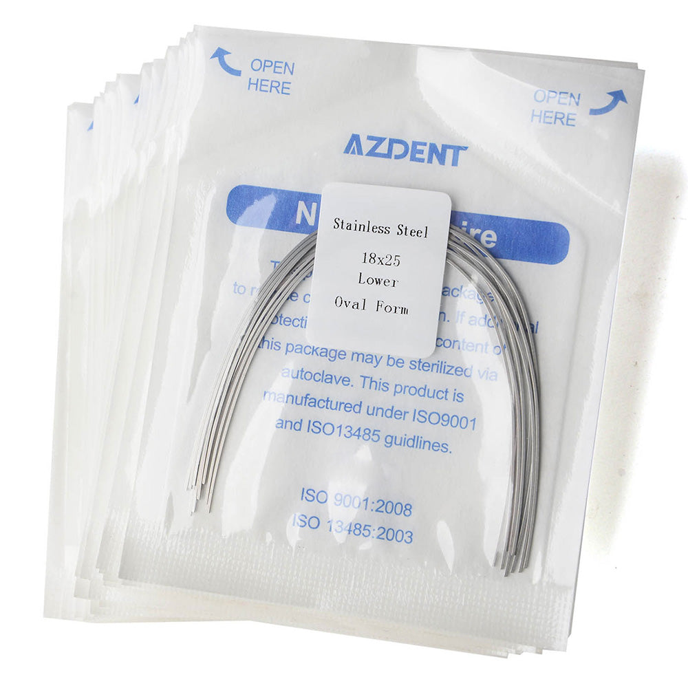 Arco de alambre AZDENT de acero inoxidable, forma ovalada, rectangular, 0,018 x 0,025, inferior, 10 unidades/paquete