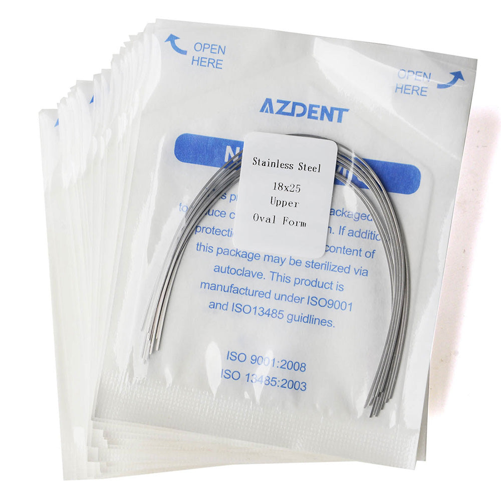 Arco de alambre AZDENT de acero inoxidable, forma ovalada, rectangular, 0,018 x 0,025, superior, 10 unidades/paquete