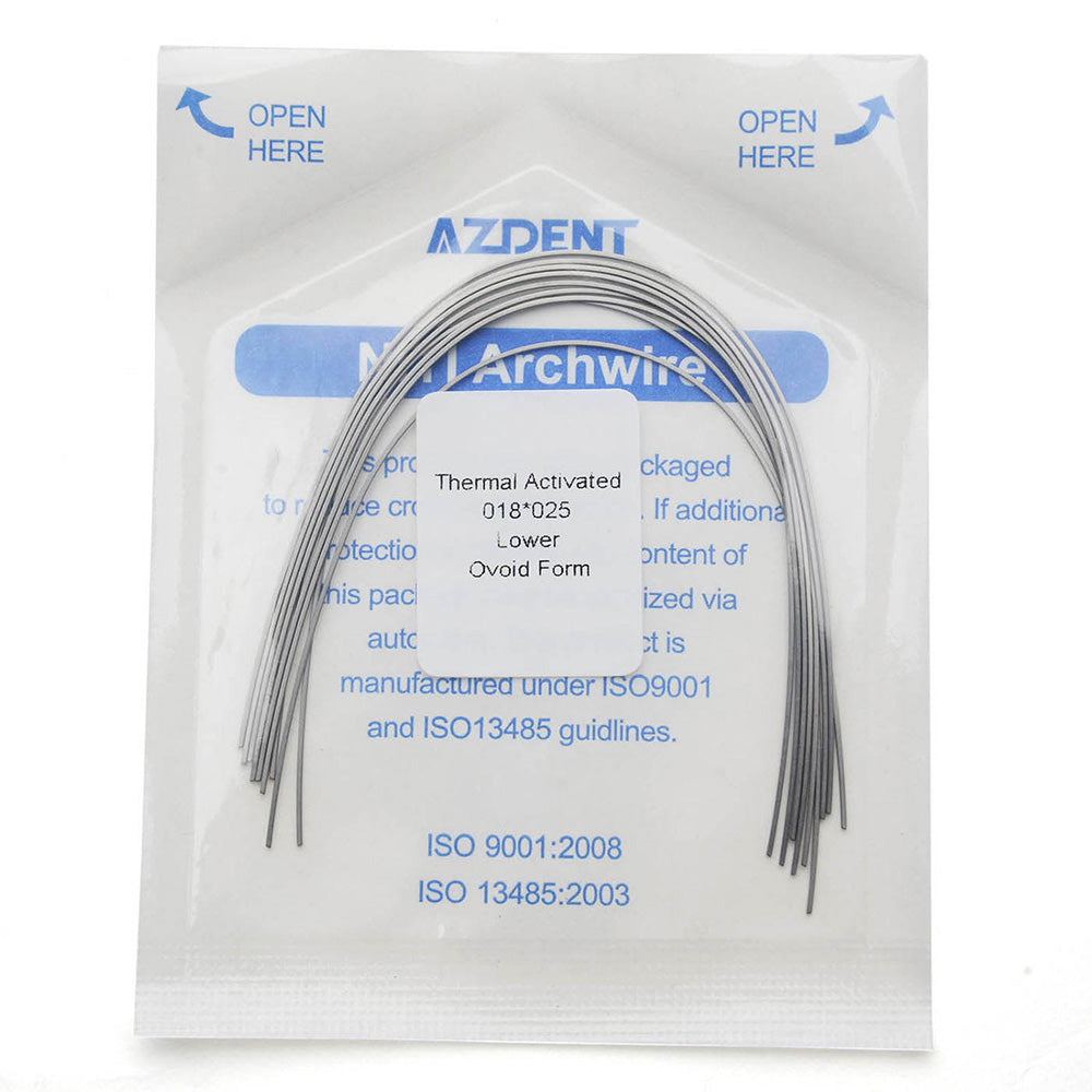 AZDENT Thermal Active NiTi Archwire Ovoid Form Rectangular 0.018 x 0.025 Lower 10pcs/Pack