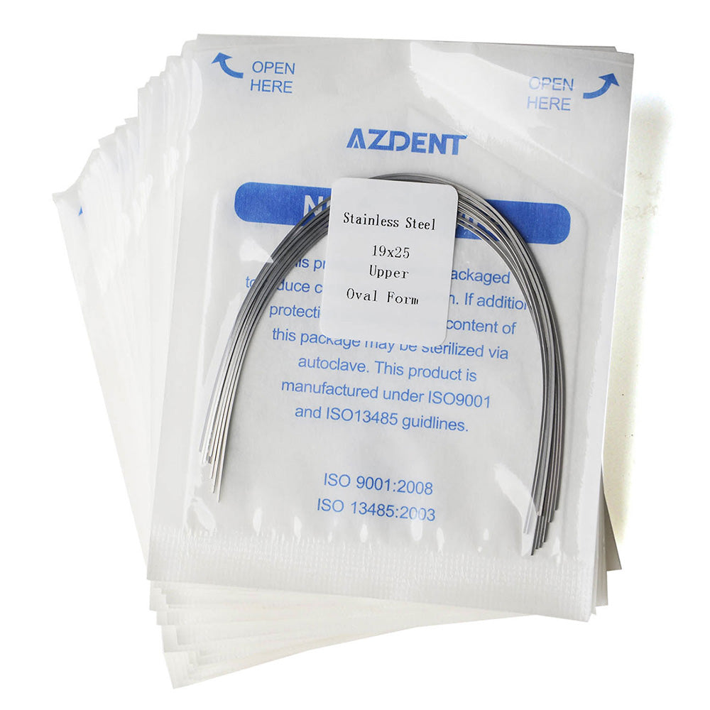 Arco de alambre AZDENT de acero inoxidable, forma ovalada, rectangular, 0,019 x 0,025, superior, 10 unidades/paquete