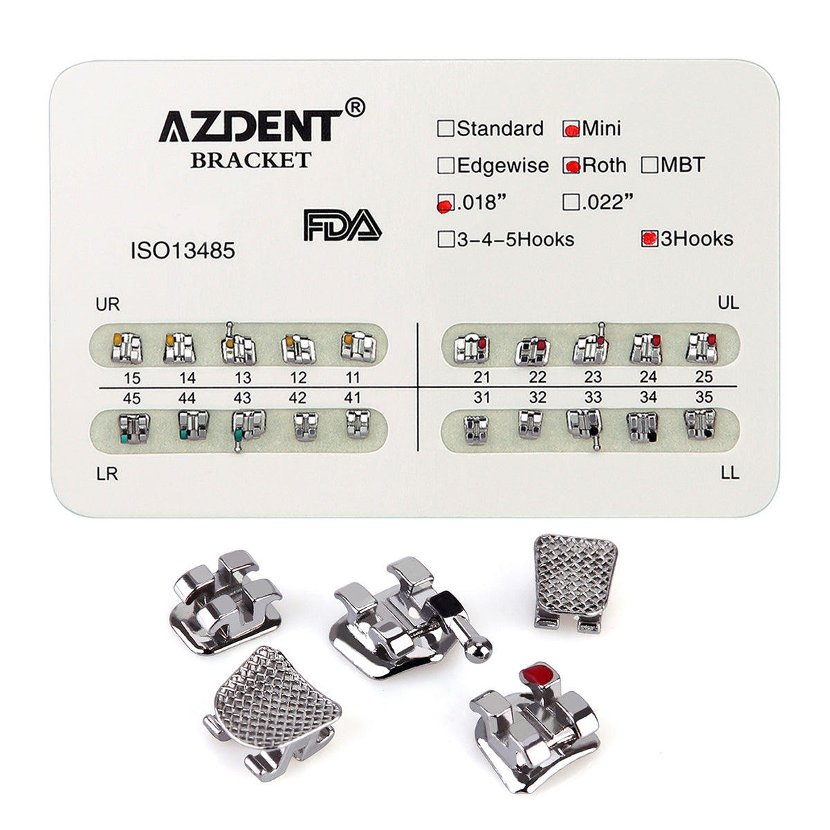 Металлические брекеты AZDENT для зубов Mini Roth Slot .018 крючки по 3 шт./упаковка 20 шт.