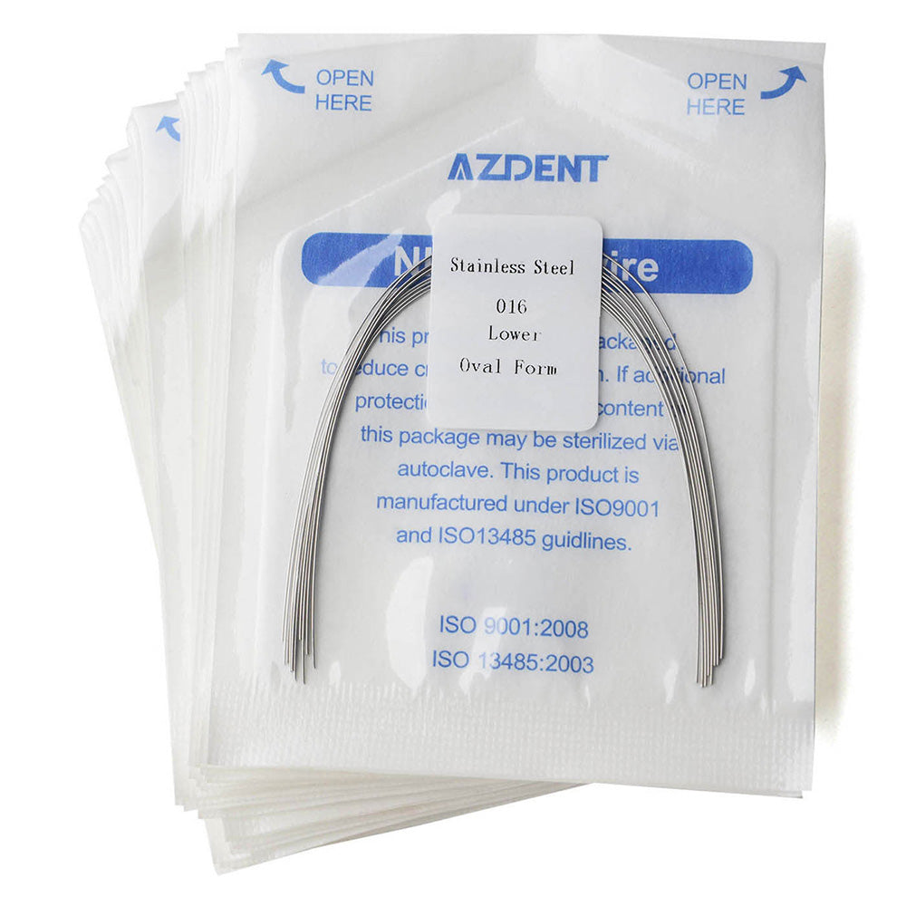 Arco de alambre AZDENT de acero inoxidable, forma ovalada, redondo, 0,016 mm, inferior, 10 unidades/paquete