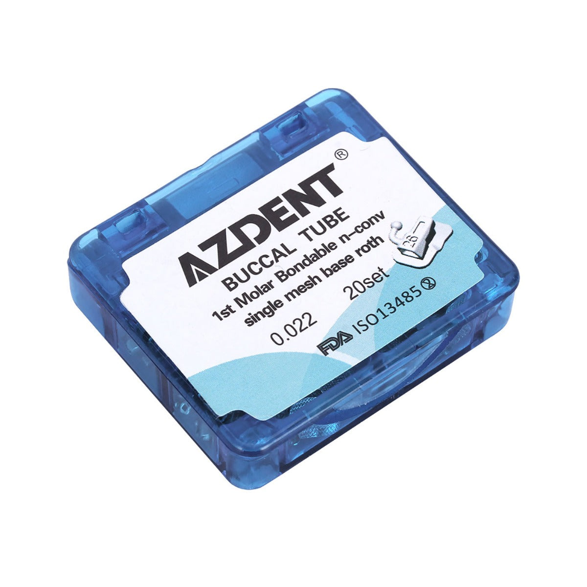 Tubo bucal AZDENT para primer molar, cementable, dividido, no convertible, Roth 0.022, 20 juegos/caja