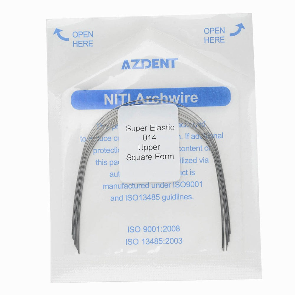 Arco de alambre AZDENT NiTi superelástico cuadrado redondo tamaño completo 10 piezas/paquete