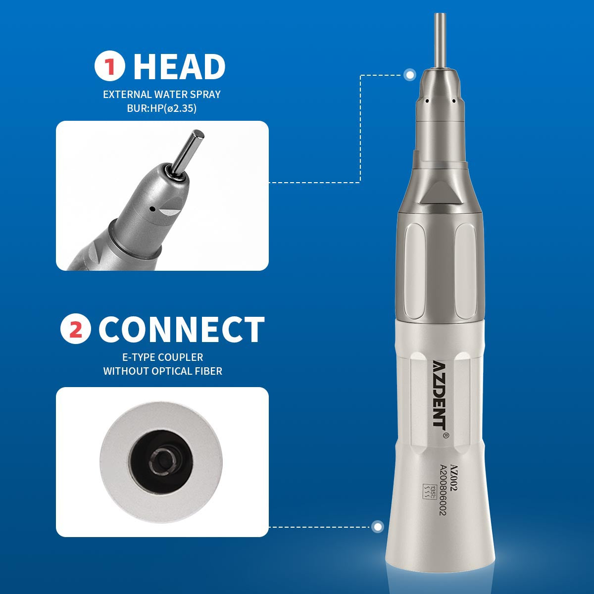 AZDENT Low Speed Handpiece & Air Motor Set With External Water Spray 2/4 Hole