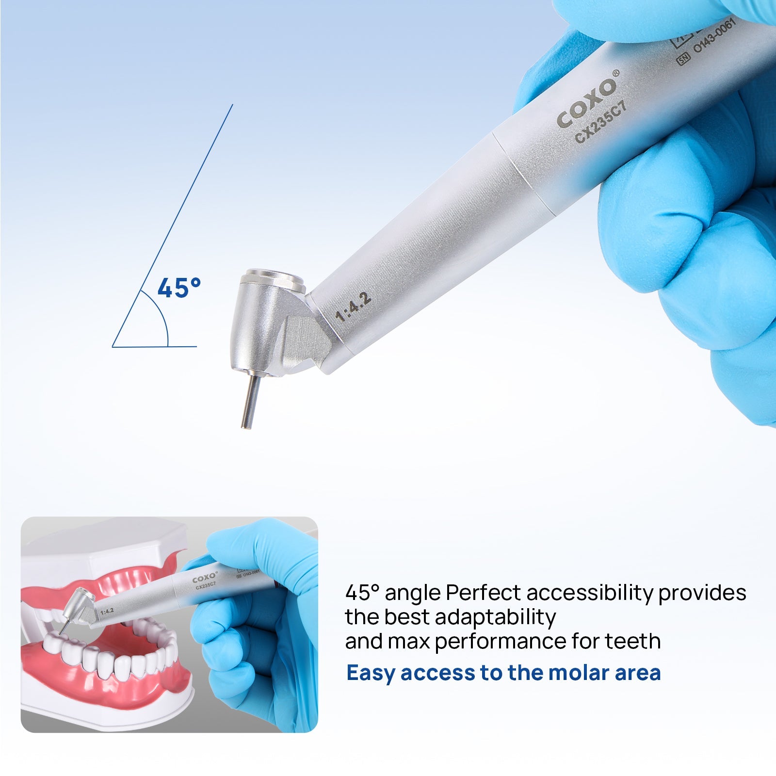 COXO Dental 1:4.2 Increasing 45 Degree Fiber Optic Electric Contra Angle Handpiece CX235C7-3