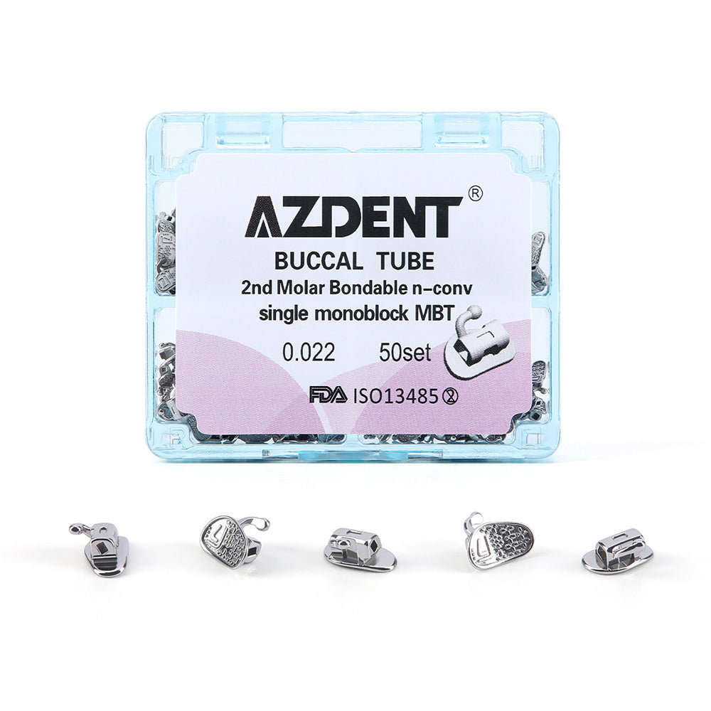 AZDENT Buccal Tube 2nd Molar Bondable Monoblock Non-convertible MBT 0.022 50Sets/Box